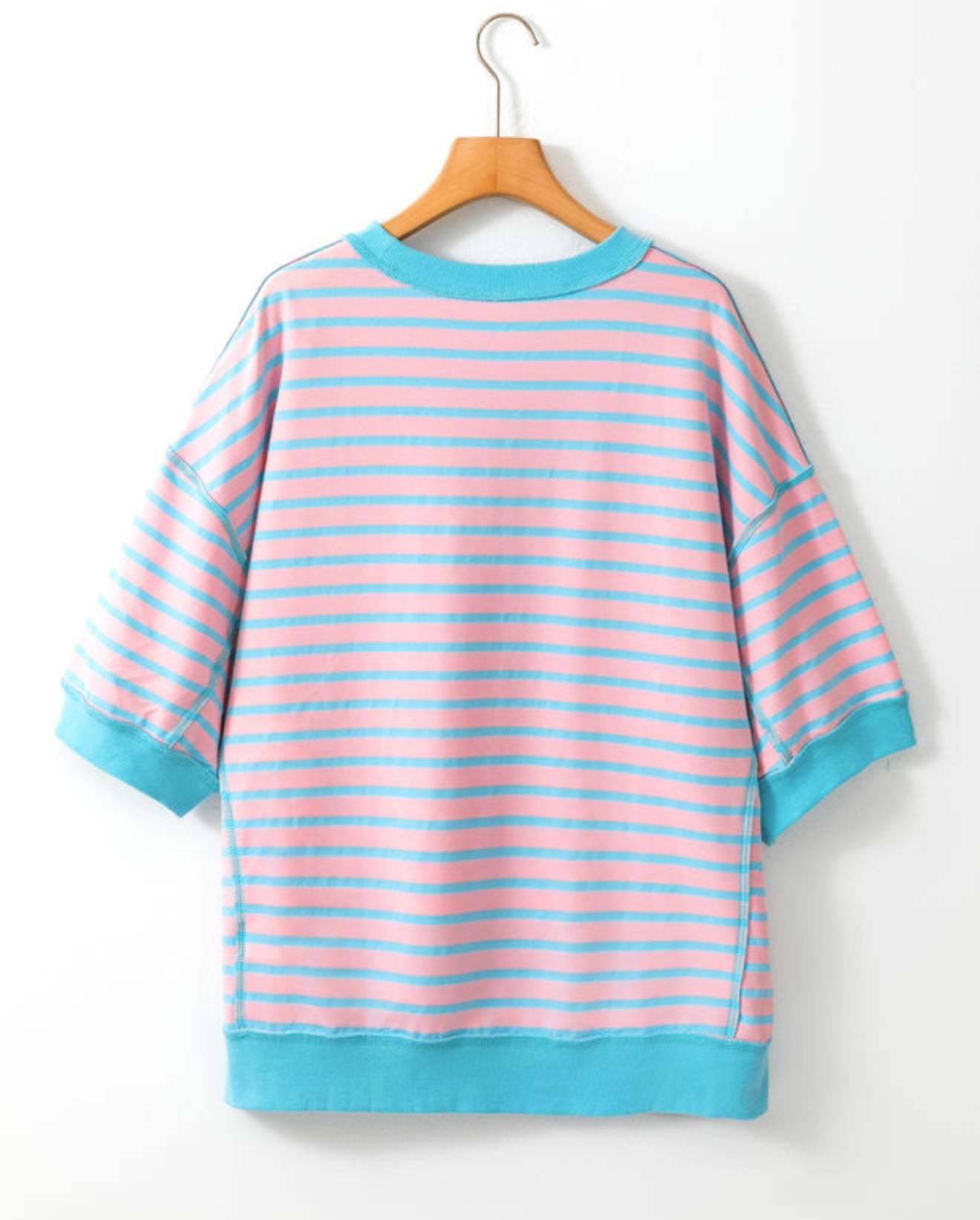 Oversized Striped Pink & Blue T-Shirt