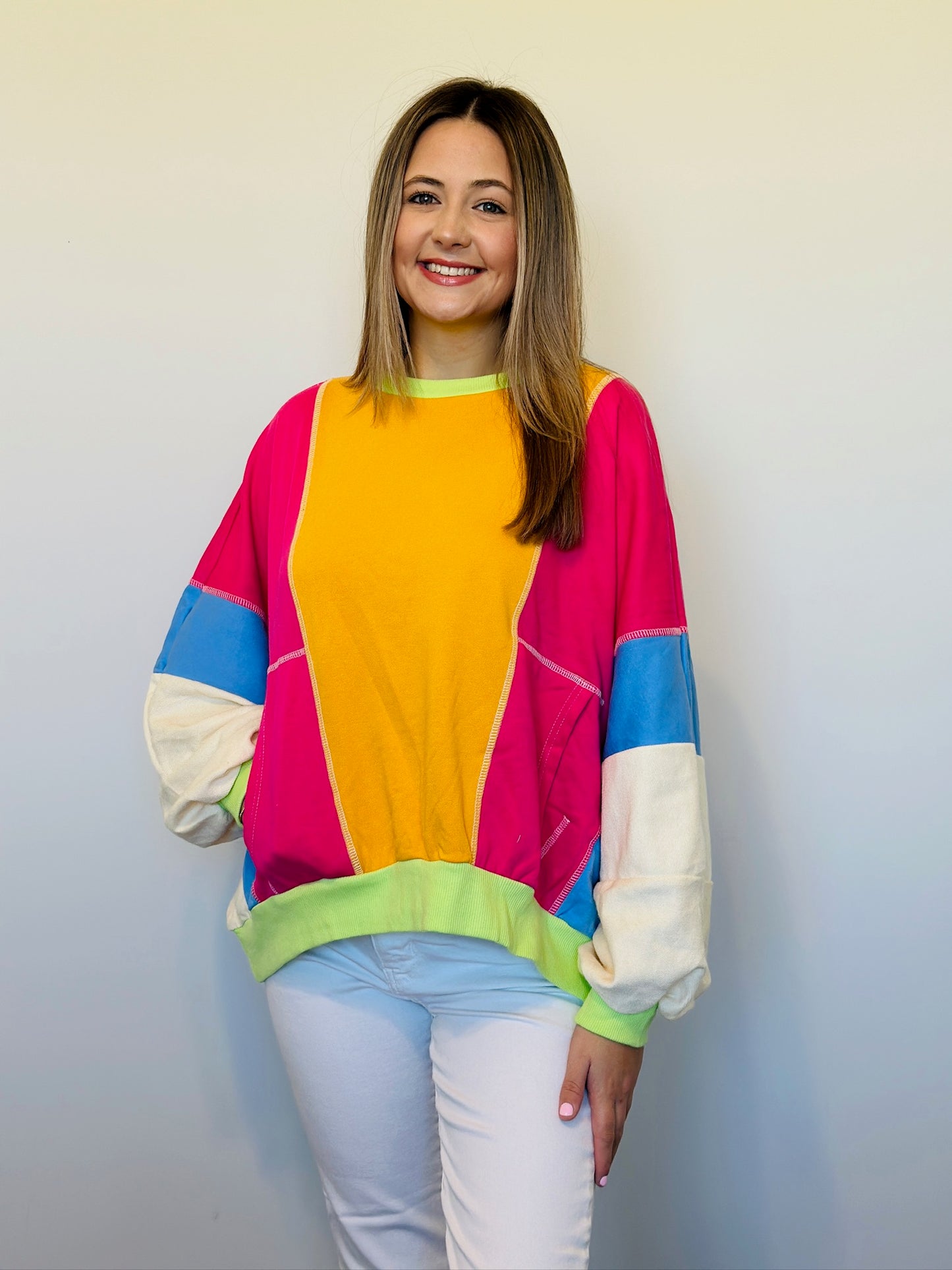 Colorblock Patchwork Oversized Top