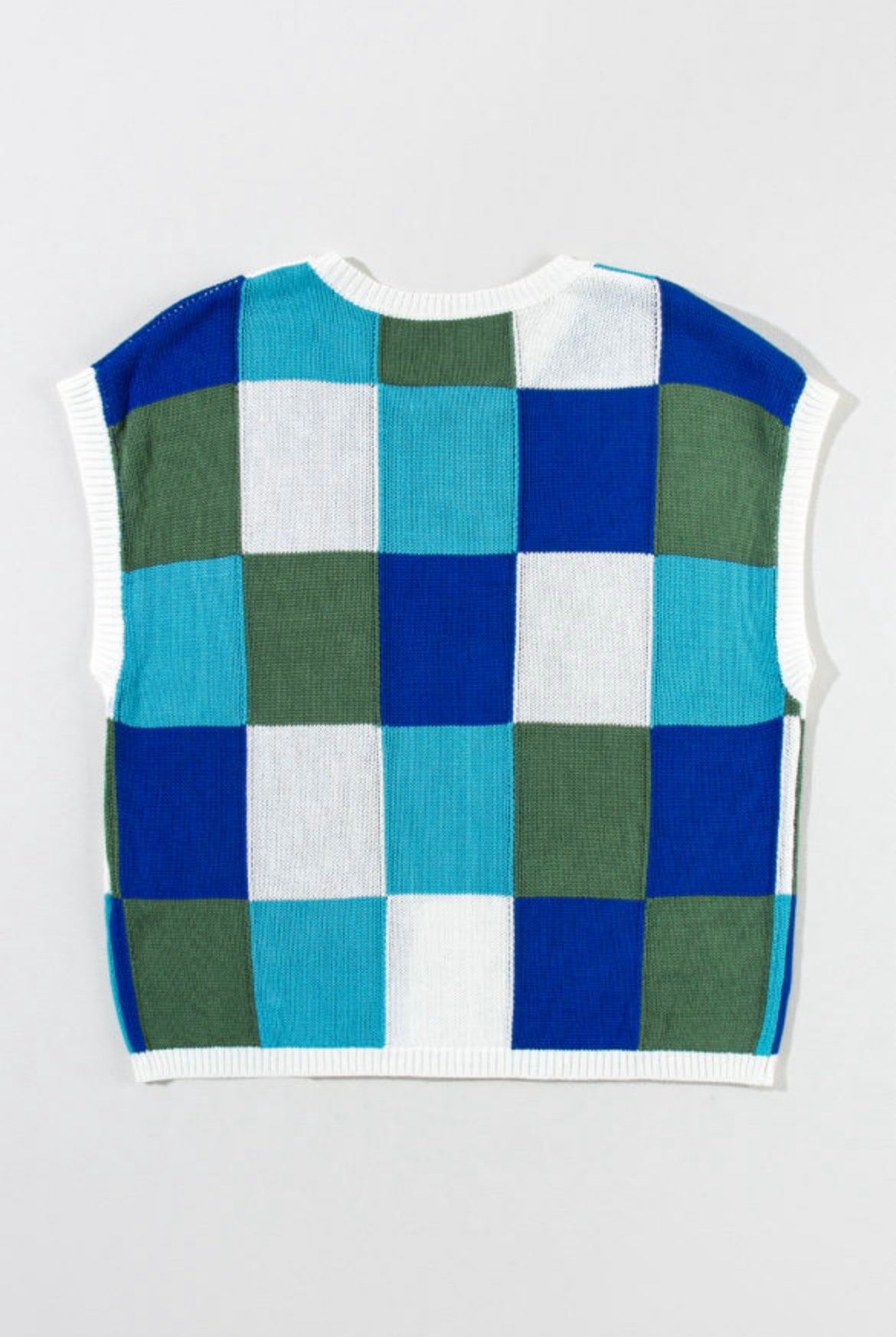 Blue Color Block Cap Sleeve Sweater