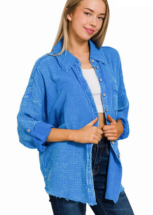 Ocean Blue Button Up