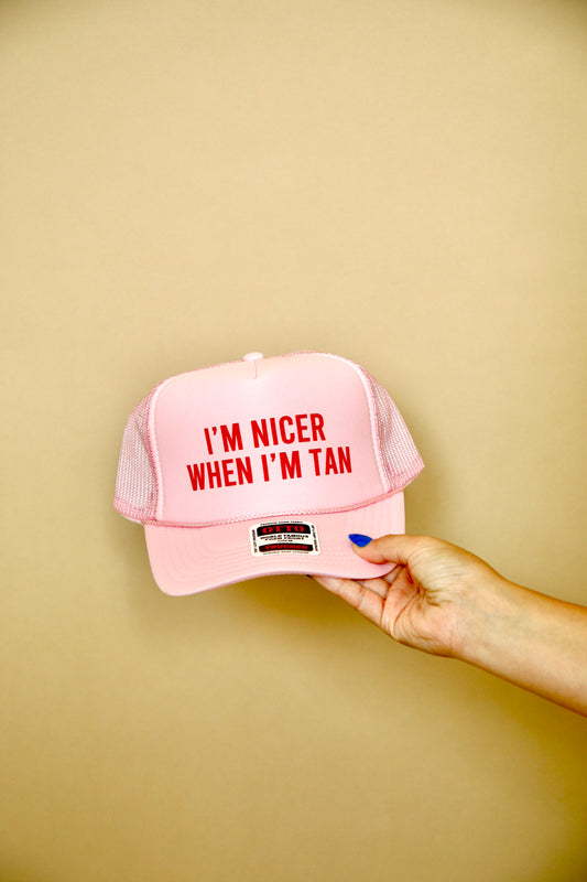 Nicer when I'm Tan Trucker Hat PINK