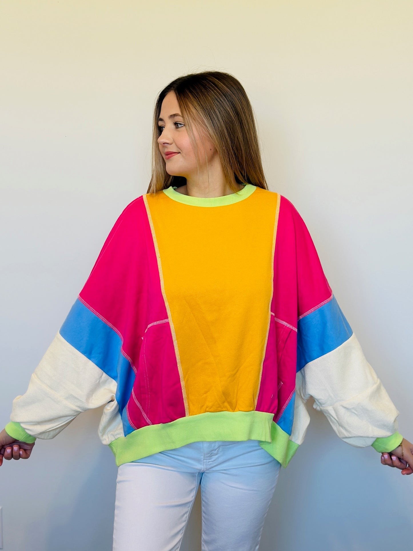 Colorblock Patchwork Oversized Top