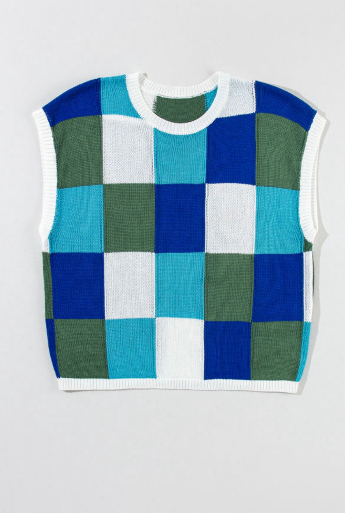 Blue Color Block Cap Sleeve Sweater