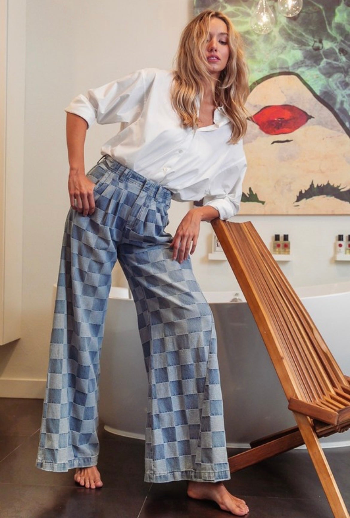 Two Toned Checker Wide Pants