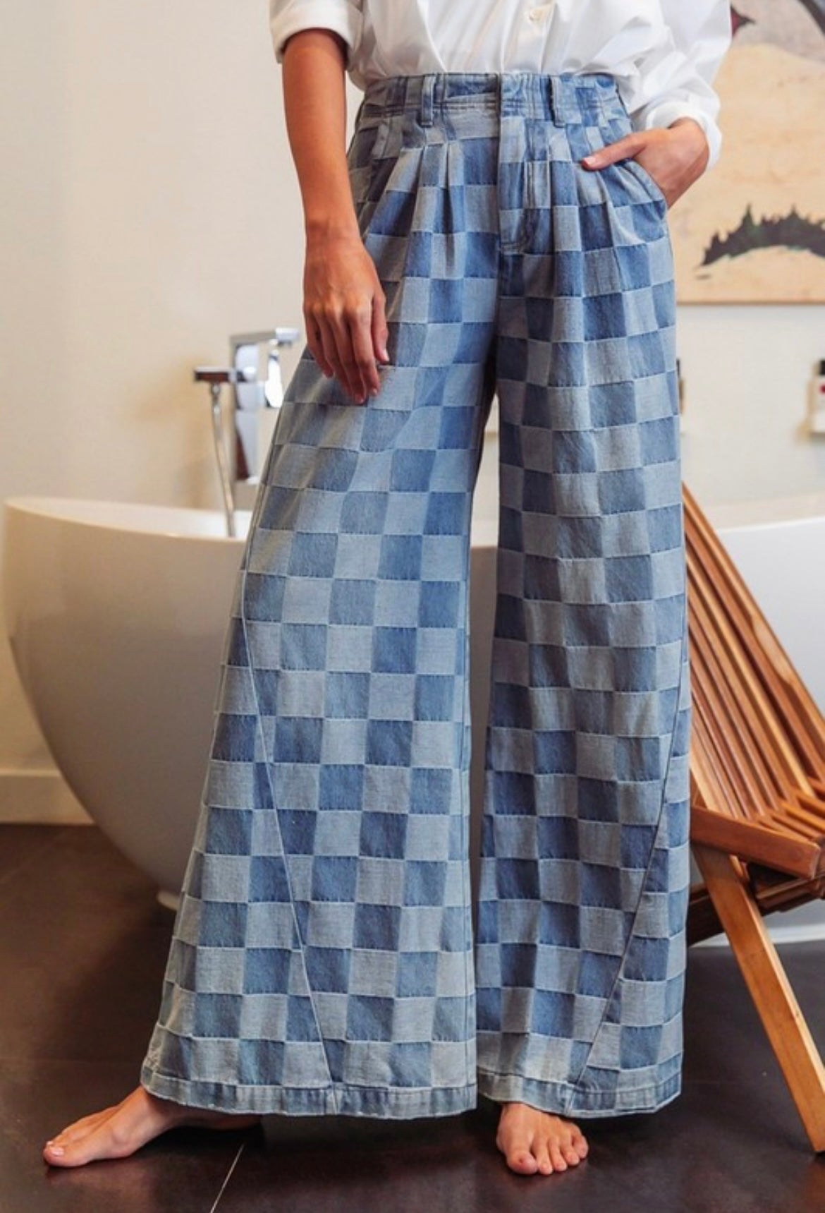 Two Toned Checker Wide Pants