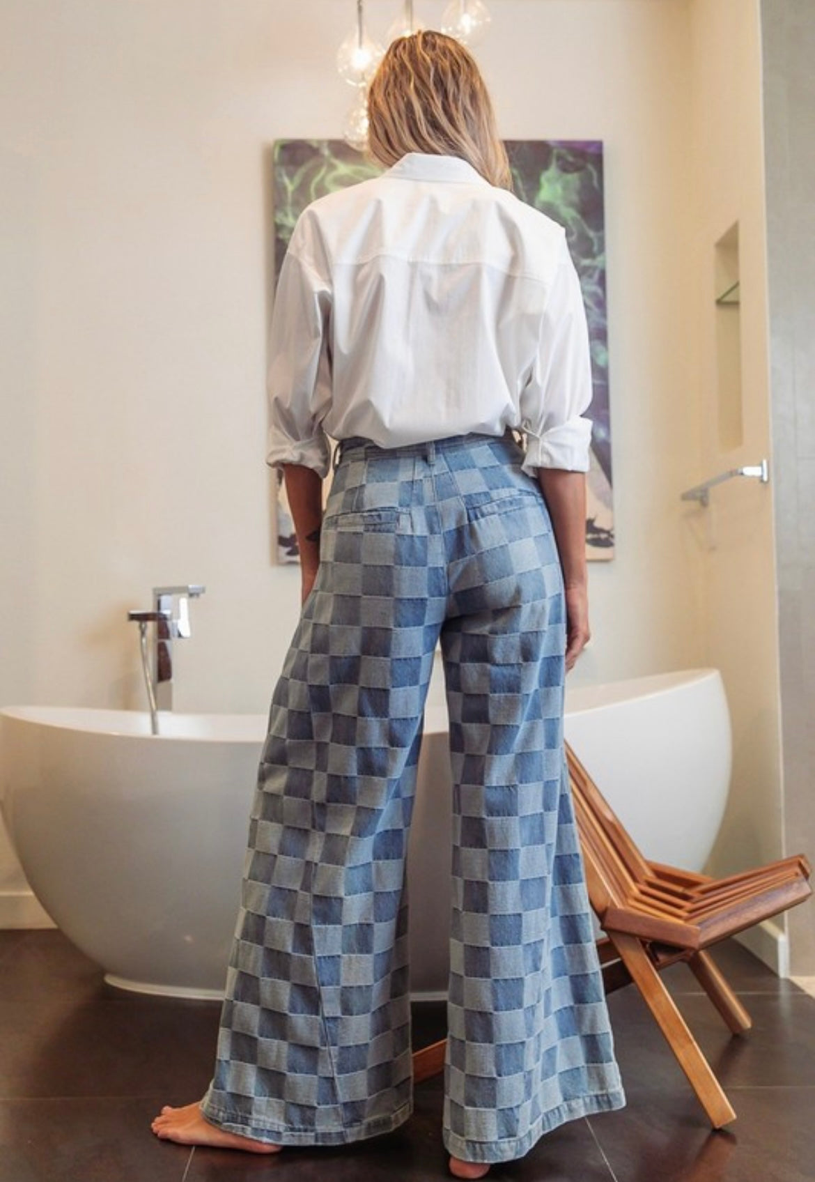 Two Toned Checker Wide Pants