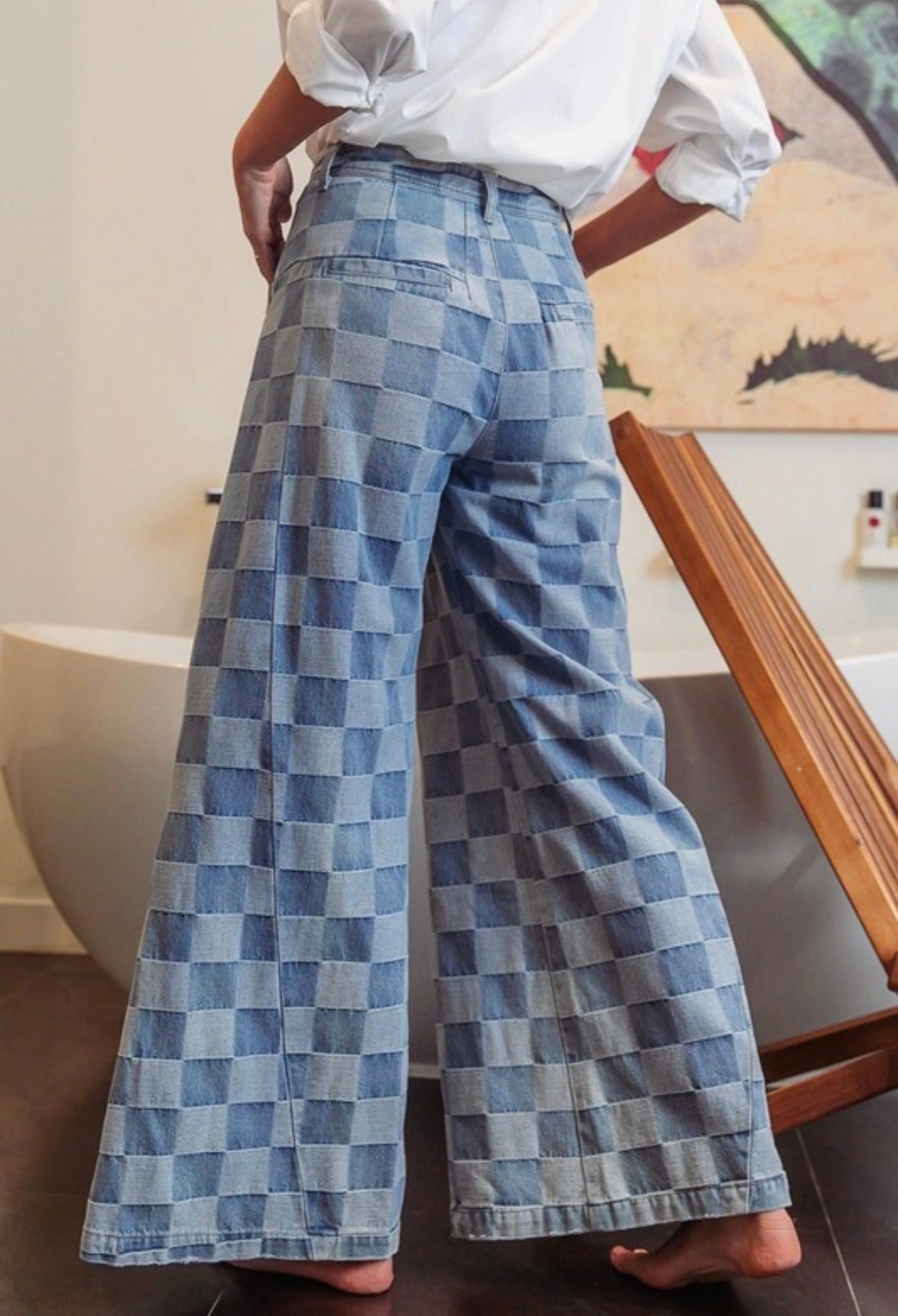 Two Toned Checker Wide Pants