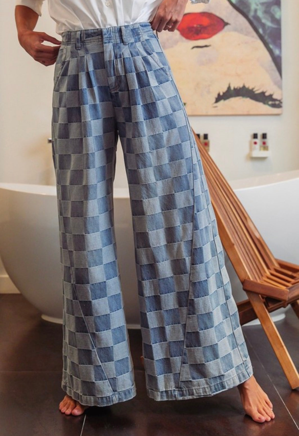 Two Toned Checker Wide Pants